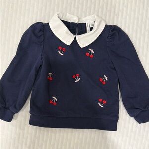 Navy Blue Kids Shirt with Cherry Embroidery